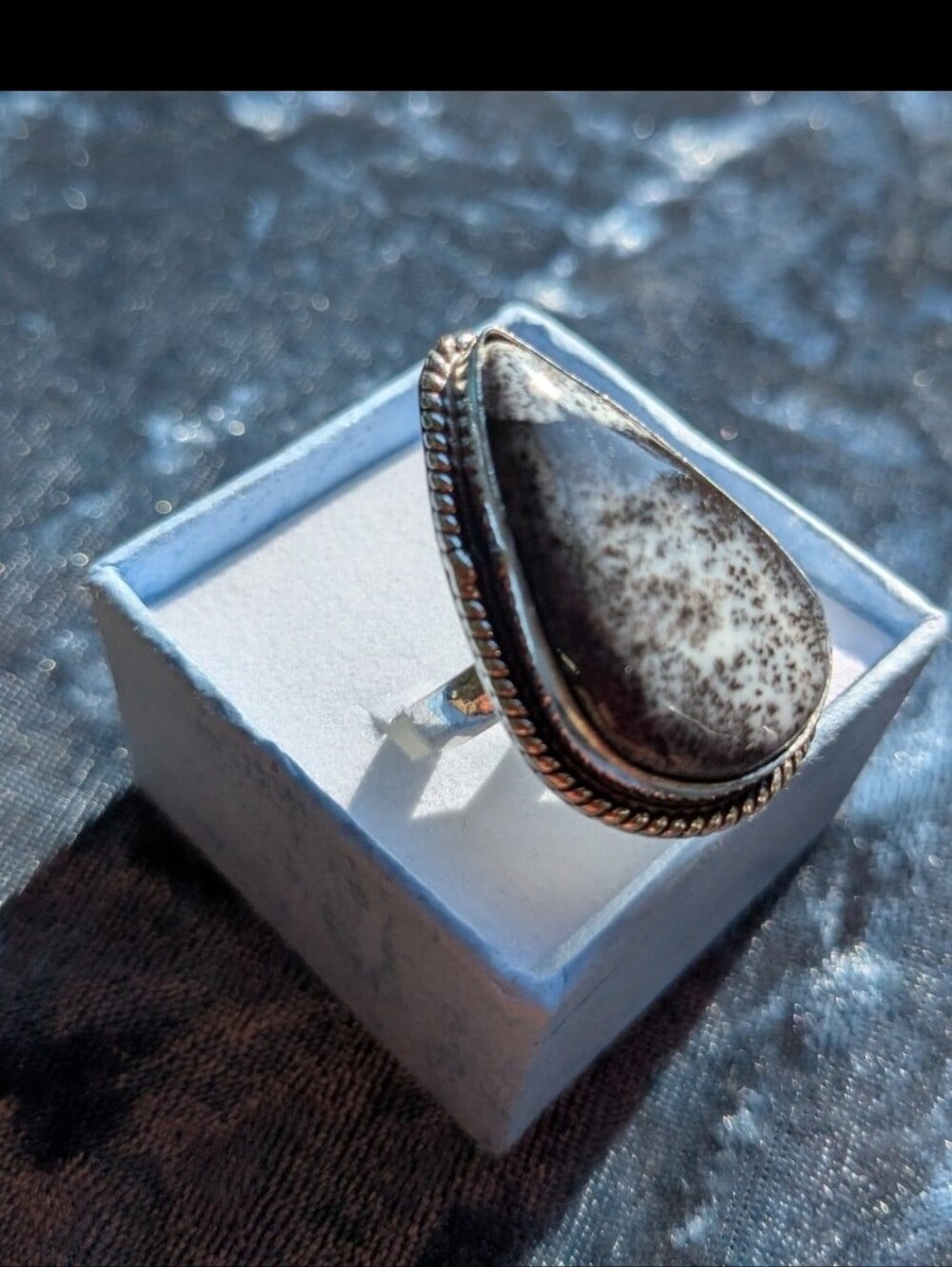 Handcrafted Dendrite Opal Teardrop Ring  (7)